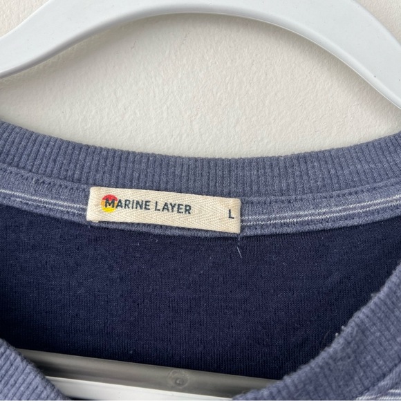 Marine Layer Men’s Double Knit Henley in Storm Blue Striped - Picture 6 of 8